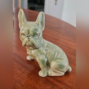 Green Ceramic French Bulldog Figurine 4.2" Tall